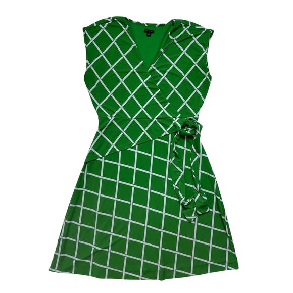 ANN TAYLOR Lattice Knit Wrap Dress Green Gray Size Small Plaid Stretch #500885 - Picture 4 of 10